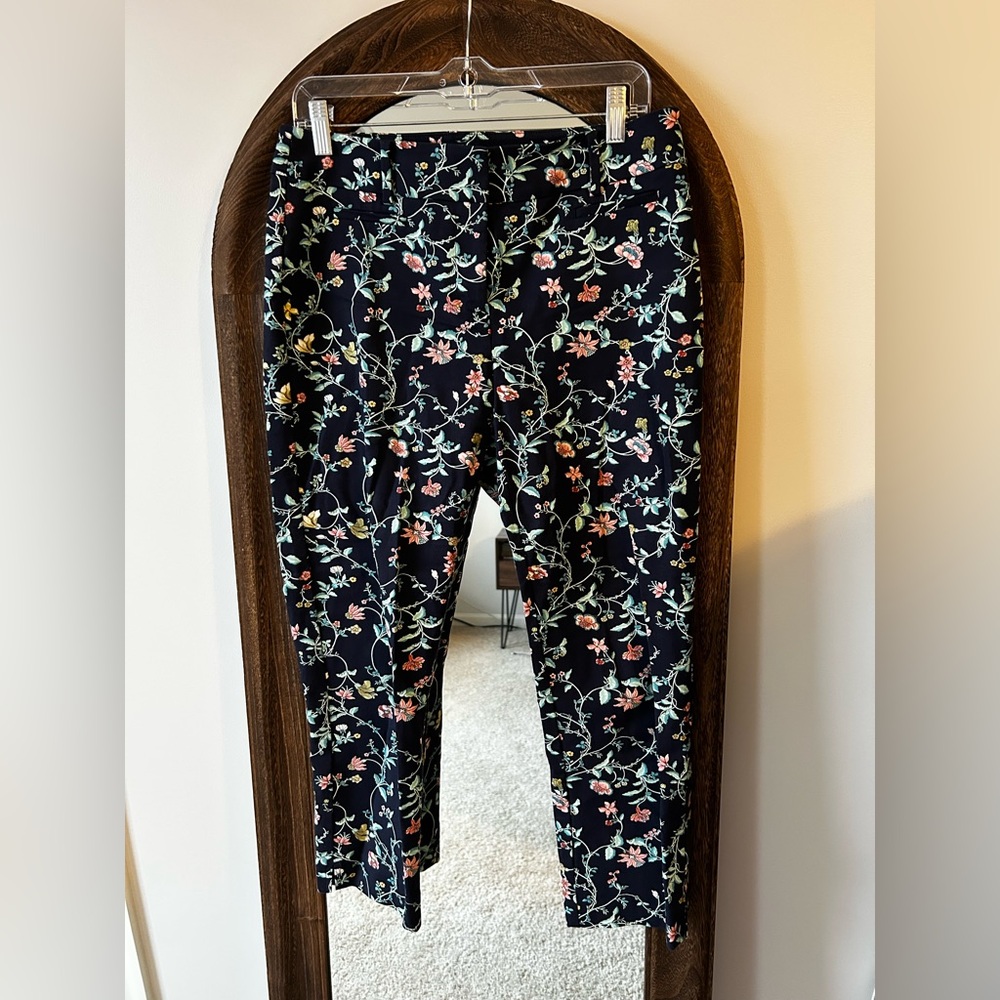 LOFT Navy Floral Straight-Leg Pants